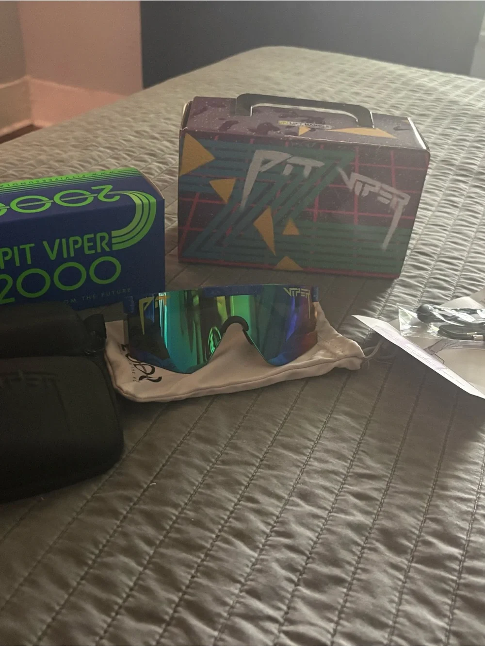 Pit Viper Shield Sunglasses Green Blue Iridescent Lens
